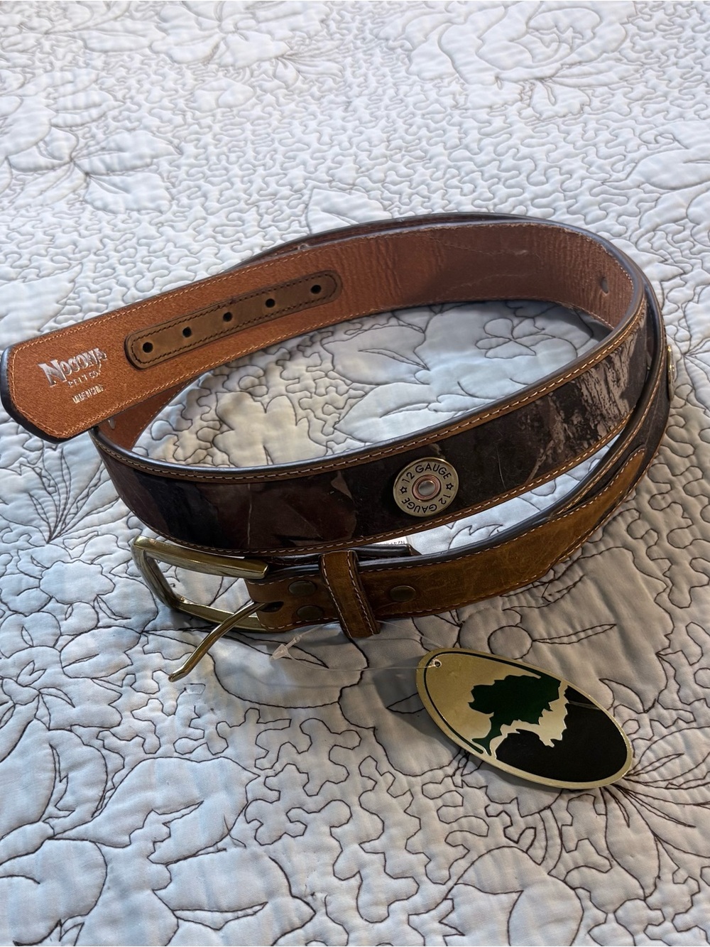 NWT Nocona Mossy Oak Camo Shotgun Shell Leather Belt 12 Gauge Conchos Size 44💛